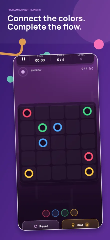 Connect the colors. Complete the flow.